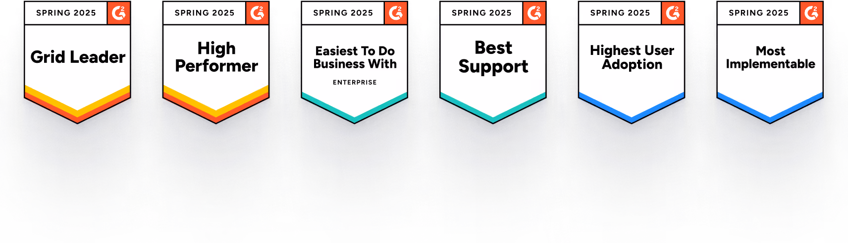 G2 Spring 2025 awards: Grid Leader, High Performer, Easiest To Do Business With, Best Support, Highest User Adoption, Most Implementable